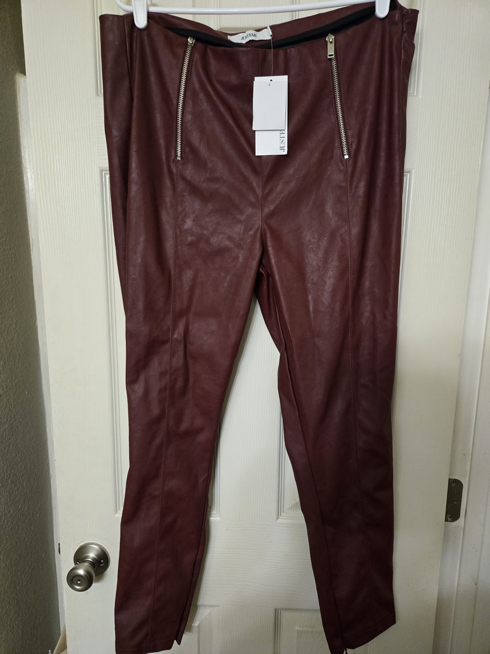 Faux Leather Woman's Pants in Burgundy - Justfab